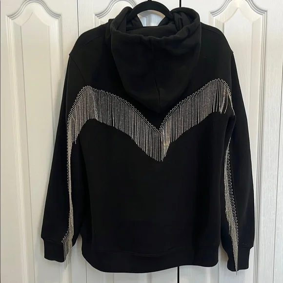 All Saints Giselle Chain Fringe Black Hoodie M - Picture 5 of 12